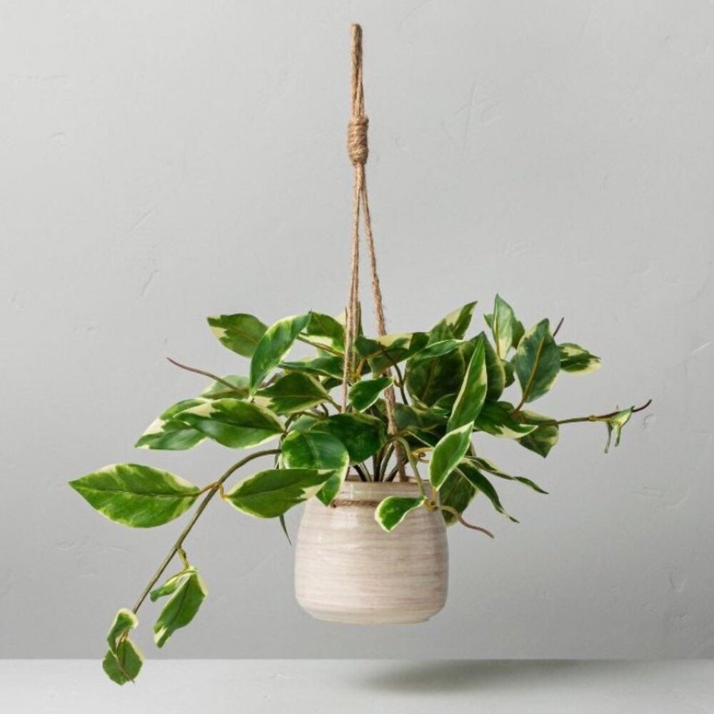 Hearth & Hand with Magnolia Hanging Ceramic Pot and 8" Faux Hoya Leaf Plant NEW